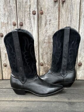 Vintage Code West Black Leather and Suede Women's Cowboy Boots